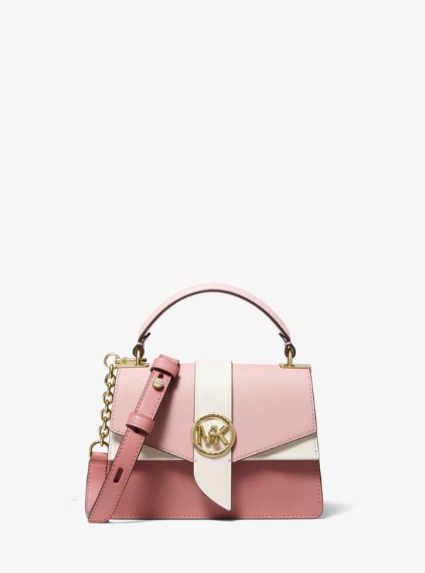 Damske Satchel Taske Michael Kors Greenwich Extra-Small Color-Block Saffiano Leather Biele Svetlo Červené - Kabelky Michael Kors Nejlevnejsi | BLJVA-2357